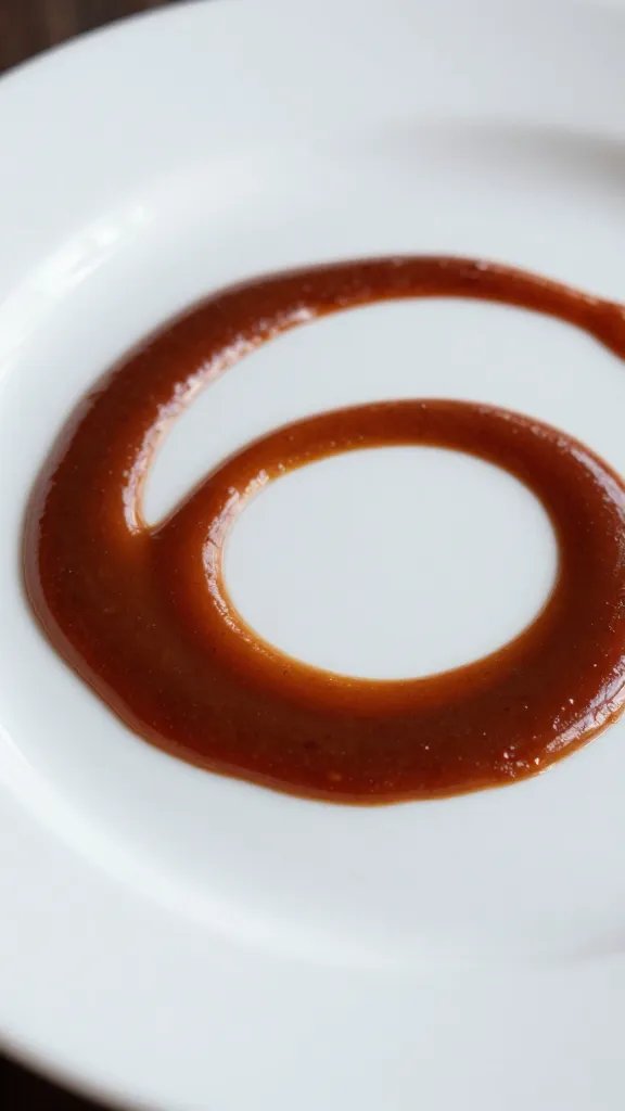 Brisk swirl of barbecue sauce on white plate