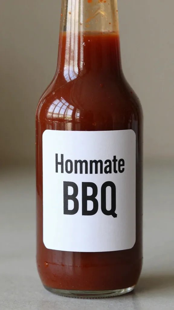 Labeled squeeze bottle of homemade BBQ sauce