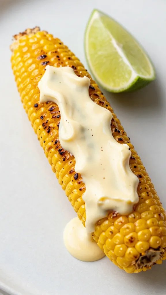 Grilled corn ear with melting chili-lime butter smear