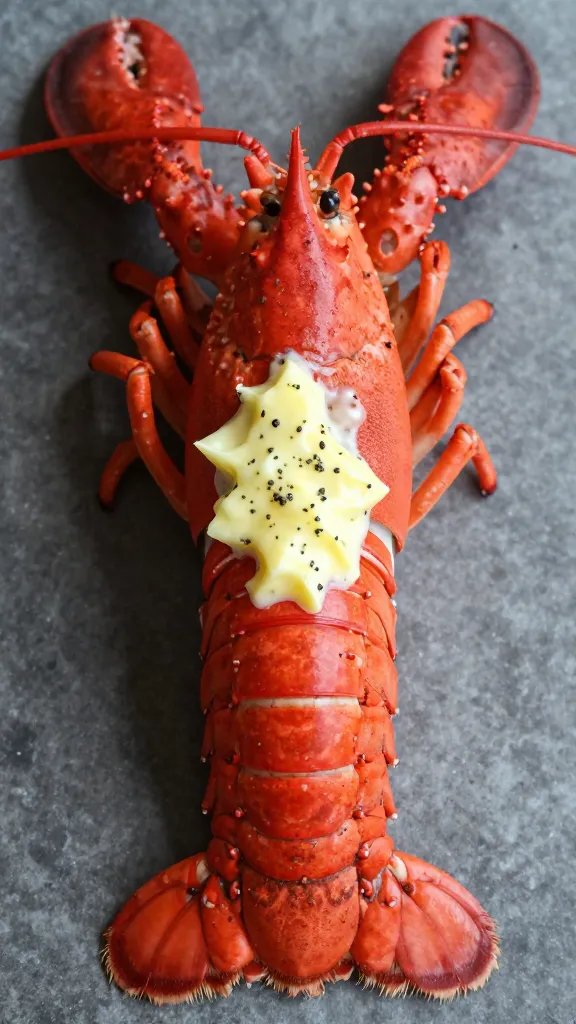 Lobster tail half with melting lemon-chive butter