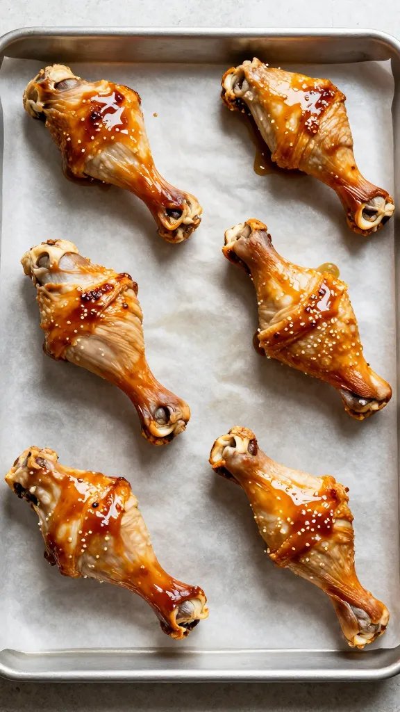 par-baked drumstick on sheet pan, ready to glaze