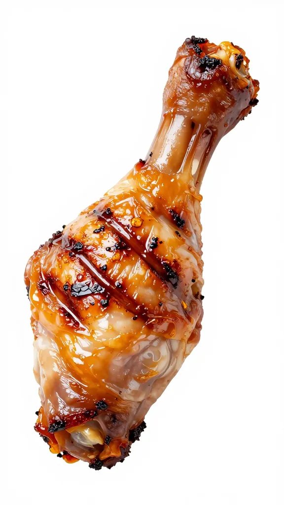 grill-marked drumstick, caramelized edges, isolated background