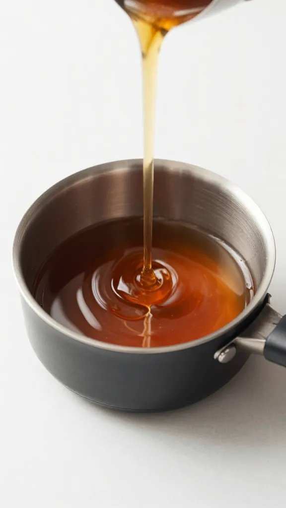 Small saucepan reducing brown sugar soy glaze