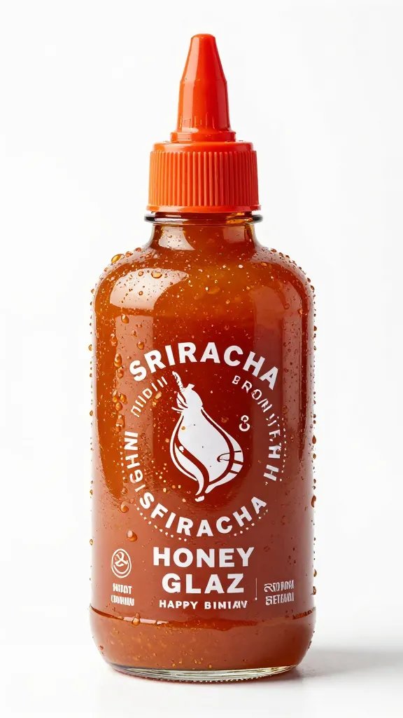 single glass jar of sriracha honey glaze, condensation beads