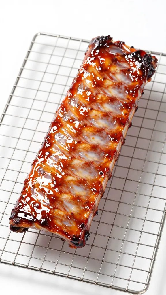 glaze-coated rib resting on wire rack
