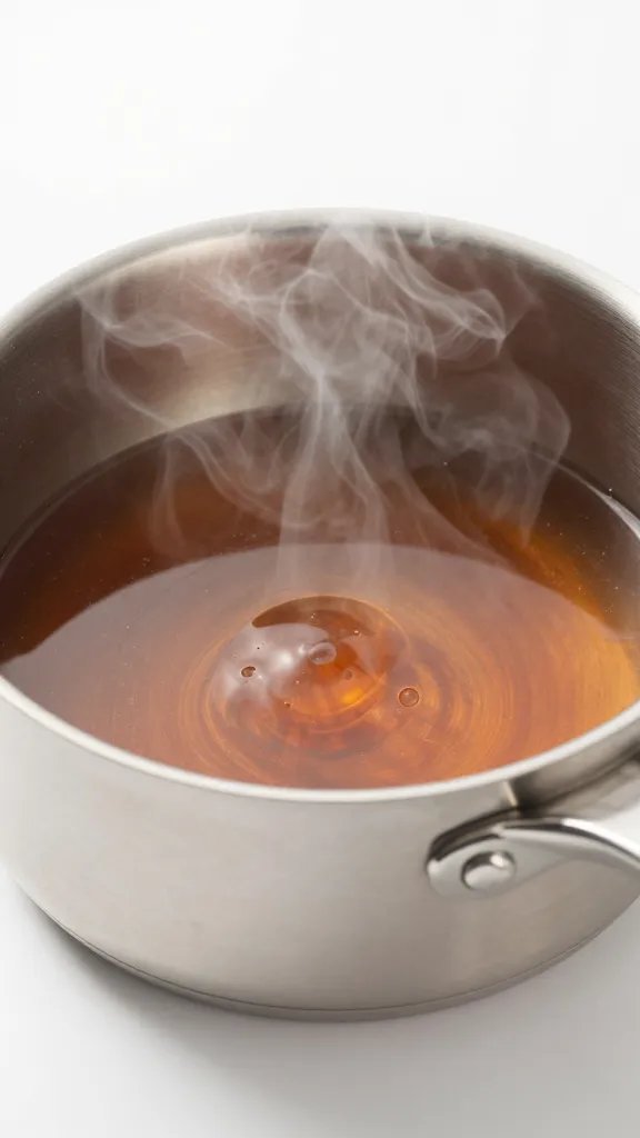 saucepan of bourbon glaze with visible steam