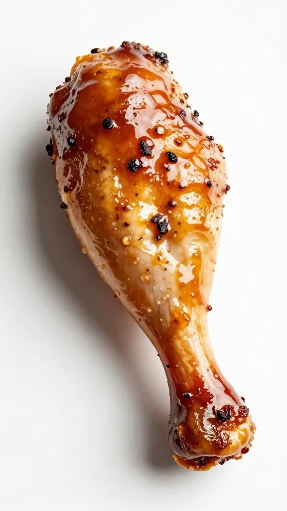 single drumstick brushed with honey chipotle glaze, glossy finish