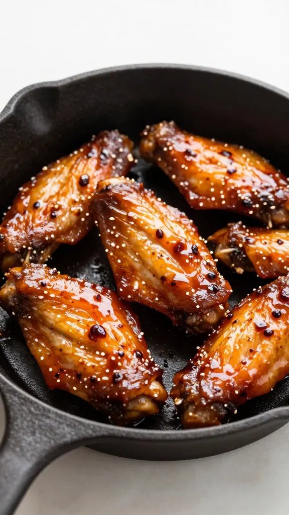 single cast-iron skillet wing with sticky chipotle glaze