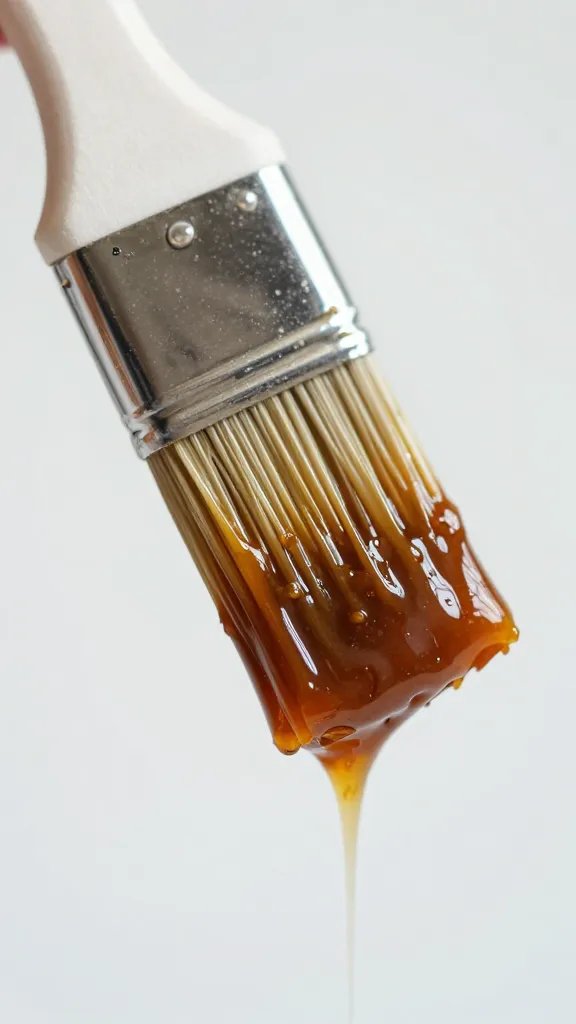 basting brush coated in honey chipotle glaze, macro shot