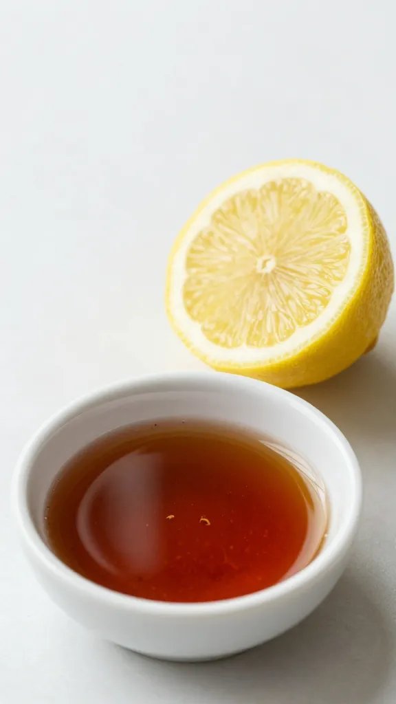 single lemon half freshly zested beside small bowl of marinade