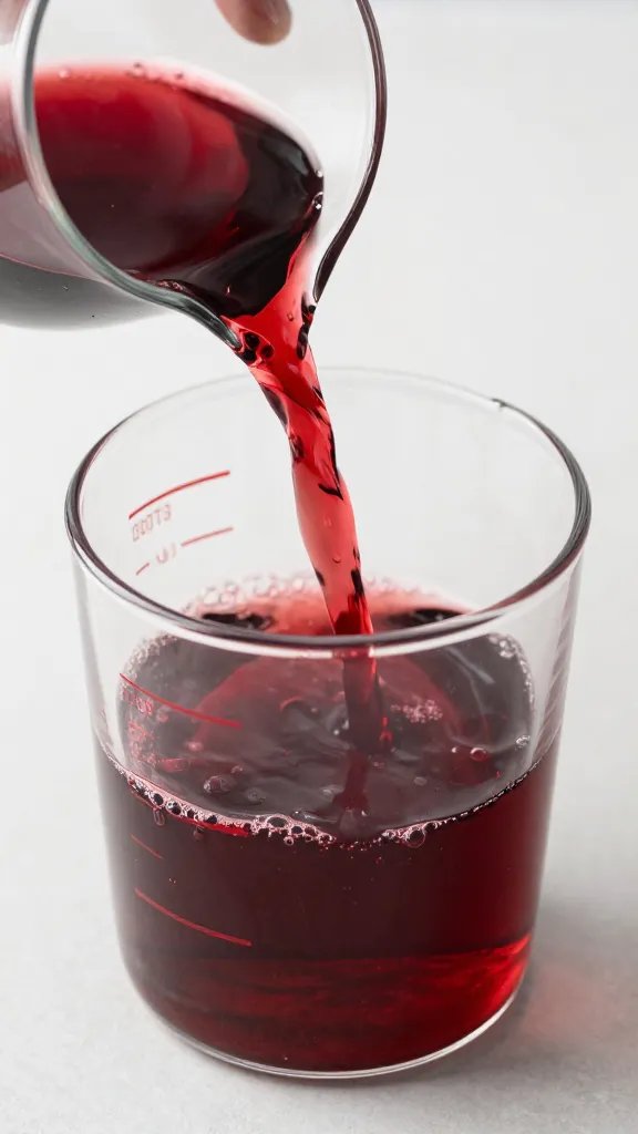 Pouring red wine into marinade measuring cup