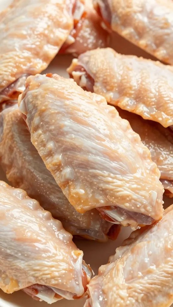 Raw chicken wing coated in marinade, closeup