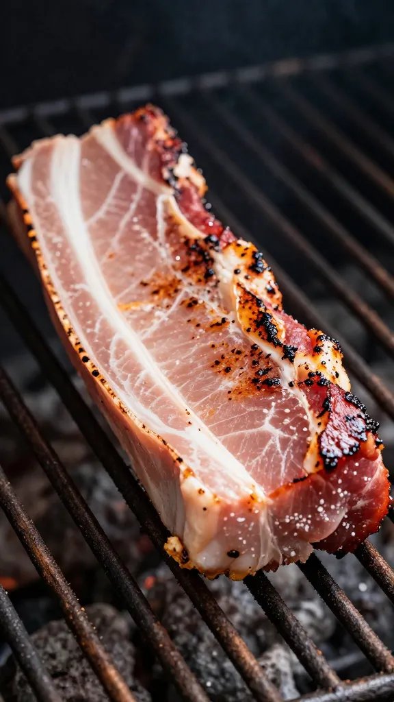 closeup pork shoulder bark developing on smoker grate