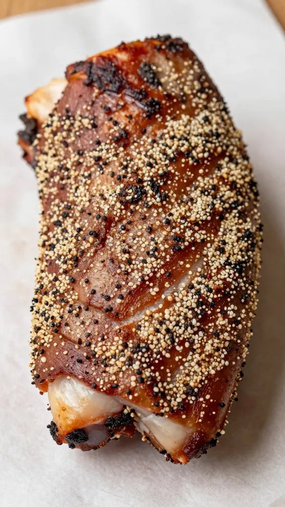 spice-crusted pork shoulder resting on butcher paper, closeup