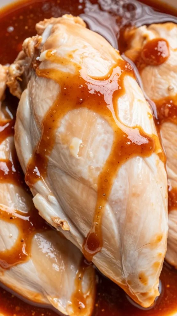 closeup of chicken breast coated in buttermilk bbq marinade