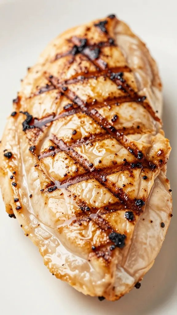 grilled chicken breast with charred grill marks closeup