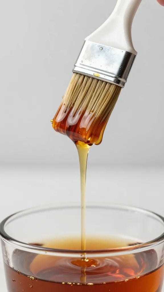 Thick bourbon marinade dripping from basting brush