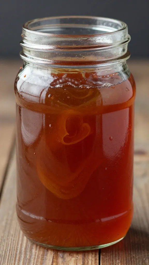 Bourbon marinade in glass jar, viscous swirl