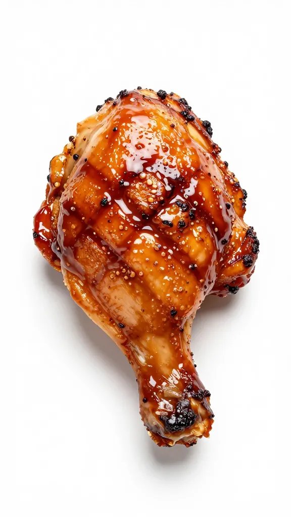 single grilled chicken thigh with caramelized bbq glaze