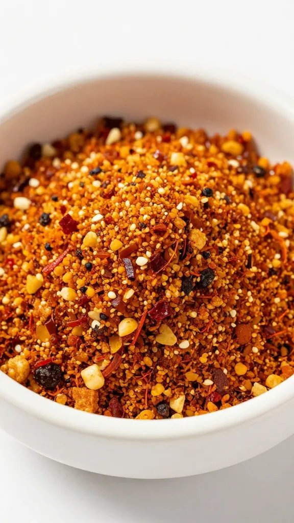 small bowl of paprika-garlic bbq rub, macro