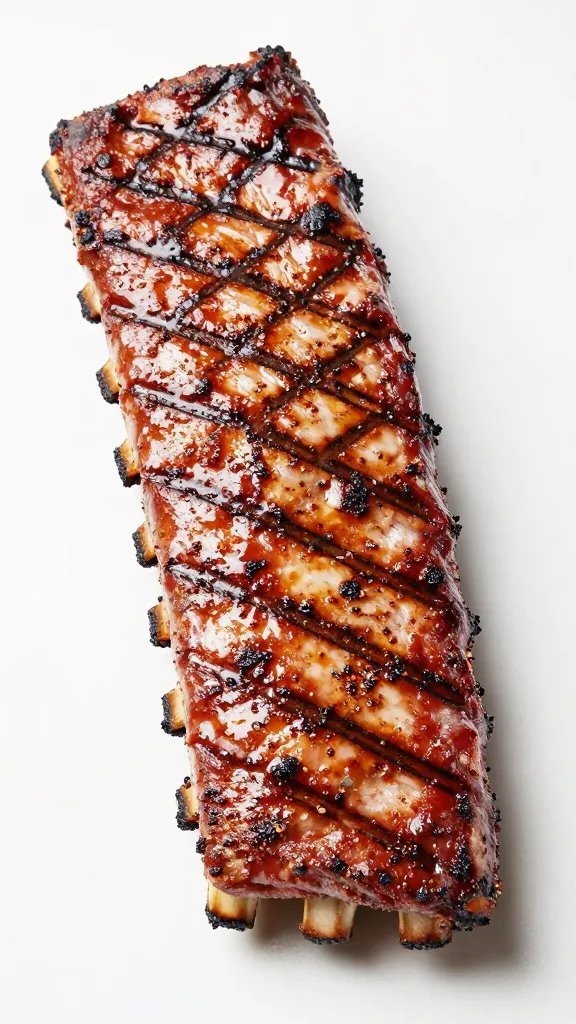 Single rack of ribs dusted with rub, grill marks