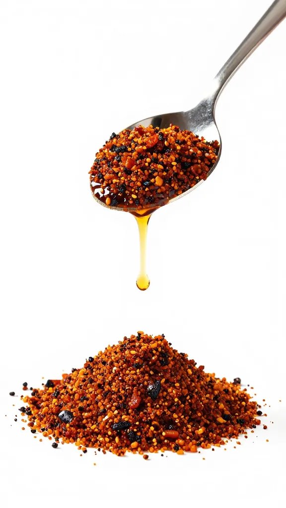 Teaspoon mounded with smoky-sweet BBQ rub, white background