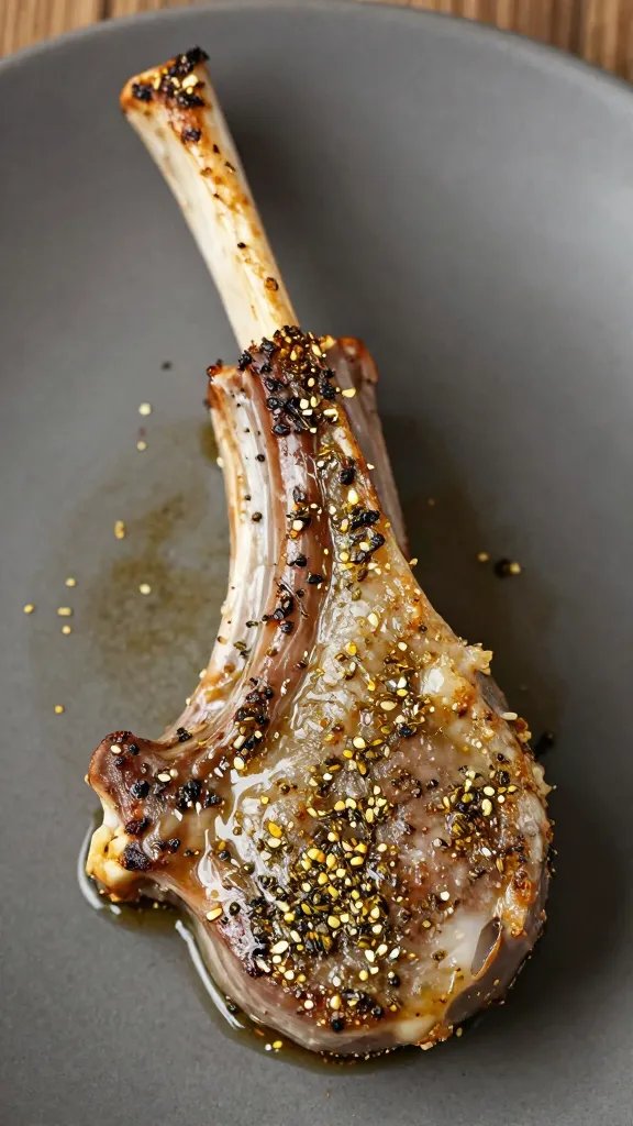 Single lamb chop brushed with oregano-garlic marinade