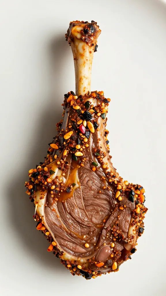Lamb leg slice coated in Moroccan chermoula paste