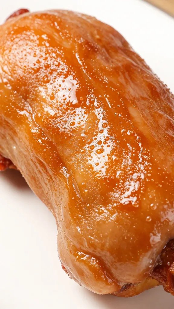 Thick lacquered glaze bead forming on pork surface
