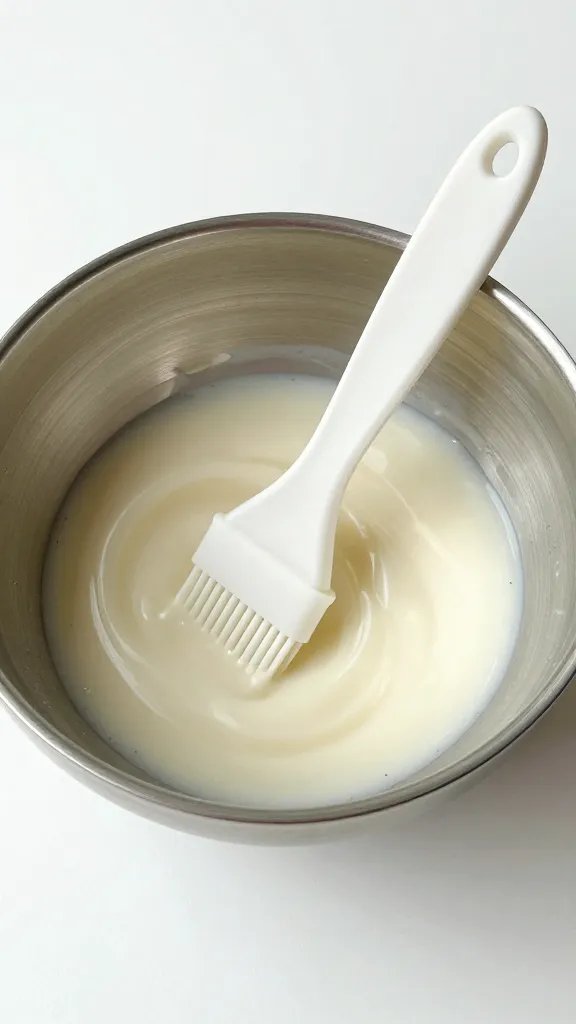 Stainless bowl of premixed glaze with silicone brush