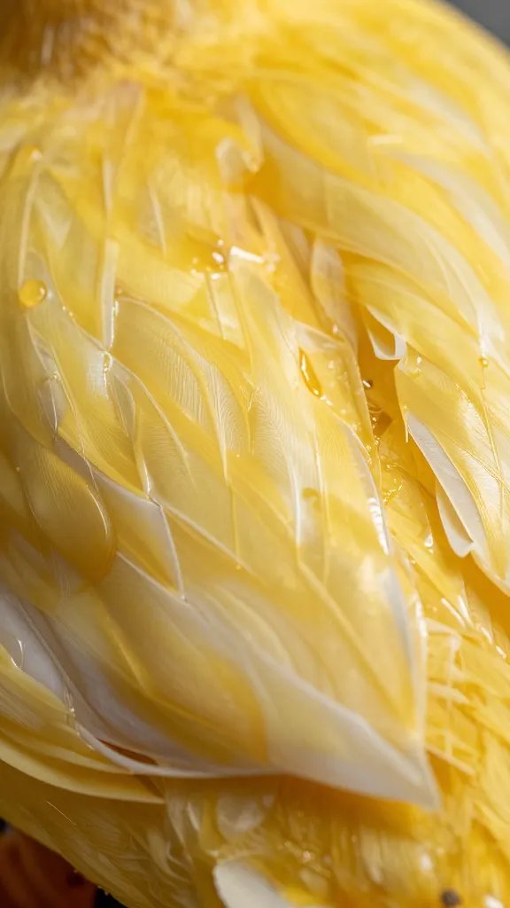 Golden, glassy duck skin blistered, tight macro texture
