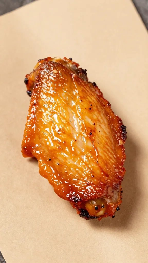 single grilled wing with caramelized edges on butcher paper