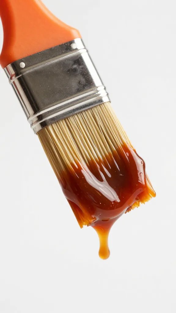 pastry brush coated in bbq sauce, macro bristles