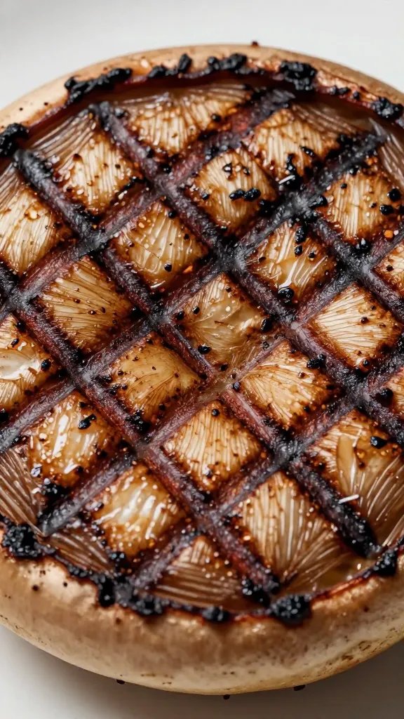 closeup of grilled portobello cap with deep char marks