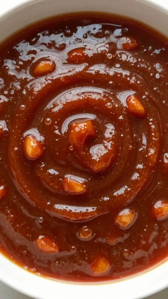 bowl of smoky-sweet bbq marinade, glossy surface