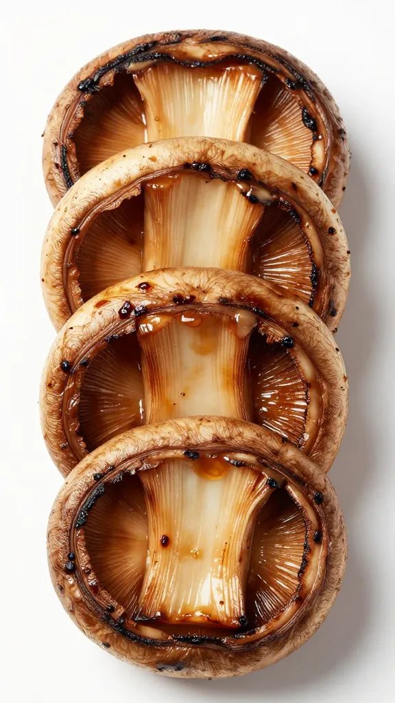 sliced grilled portobello showing juicy interior, close crop