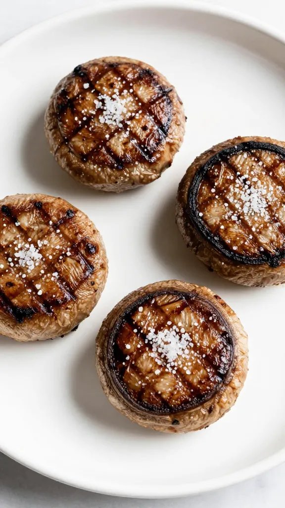 plated grilled portobello “steak” with finishing sea salt