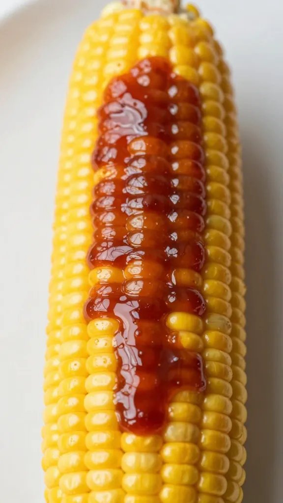 thick bbq glaze pooling on one corn kernel row