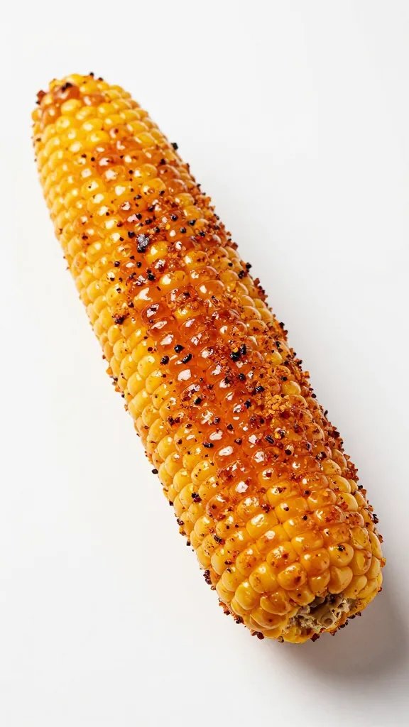 caramelized bbq crust on a single corn cob end