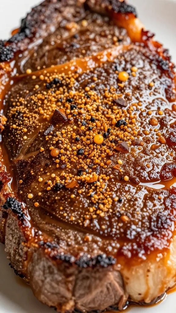 caramelized crust on flank steak, tight macro of surface