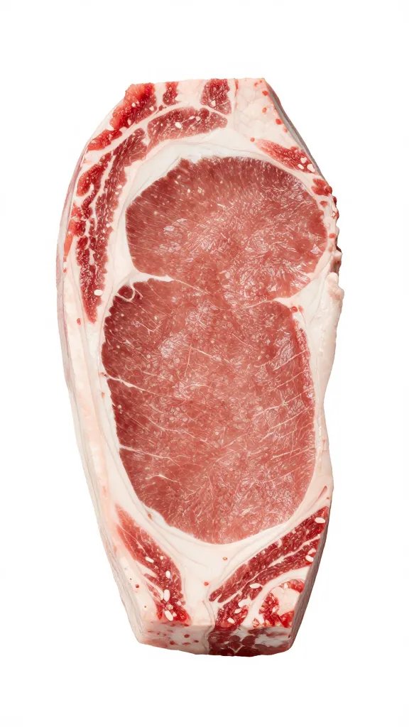 grain direction highlighted on raw flank steak, fingertip pointing