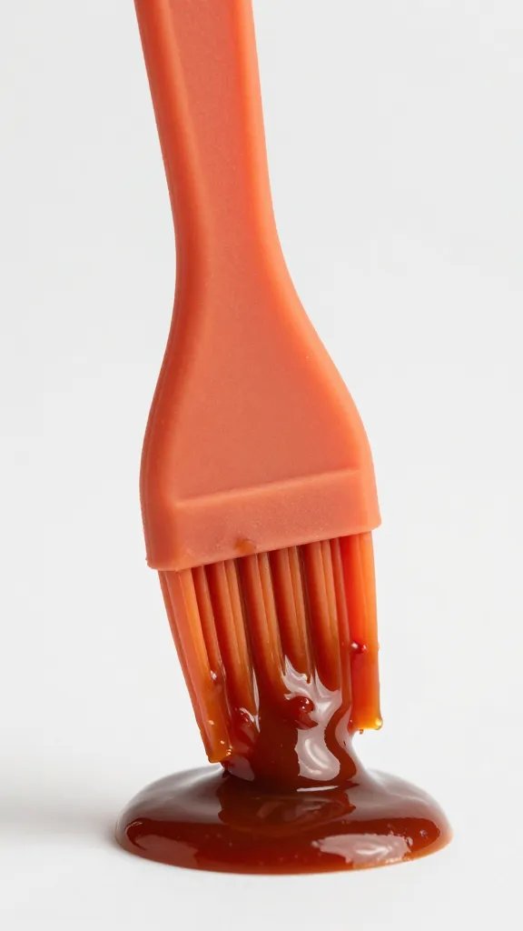 silicone basting brush loaded with bbq sauce, macro shot