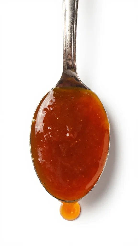 spoonful of molasses-rich bbq sauce over white background