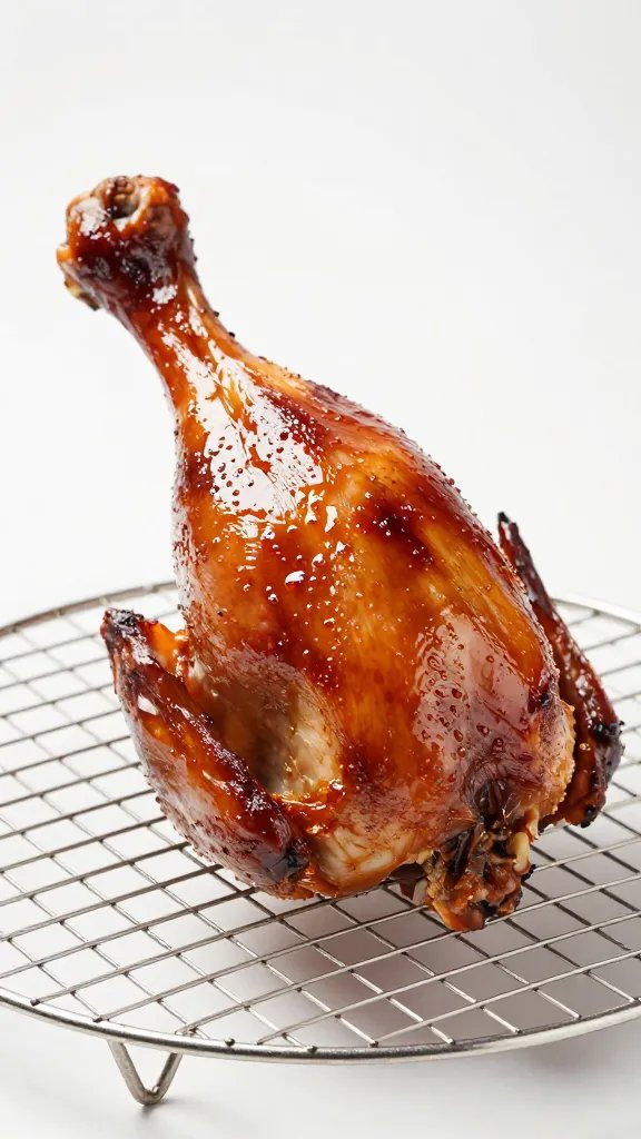 shiny glazed turkey leg on wire rack, studio lighting