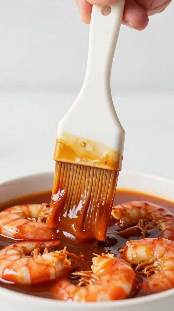 basting brush coated in bbq shrimp marinade