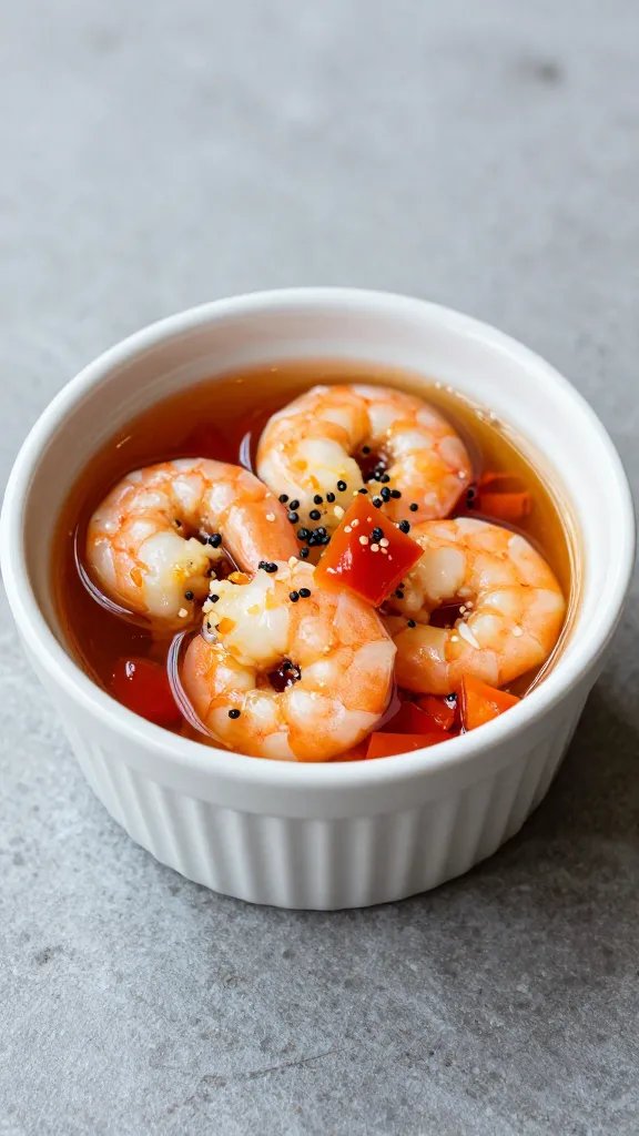 small ramekin of paprika-garlic shrimp marinade