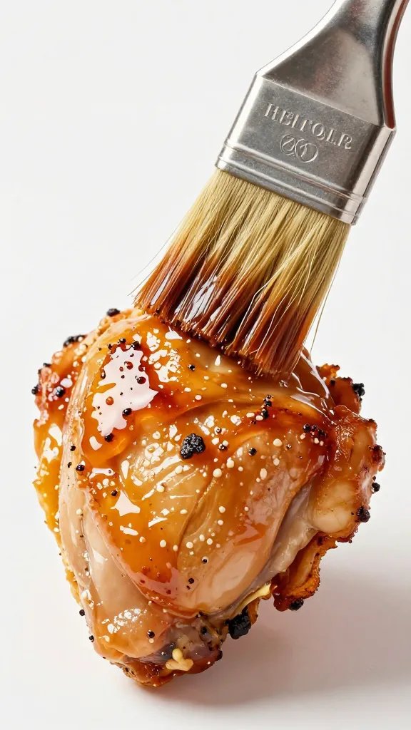 brush glazing one grilled chicken thigh, macro shot