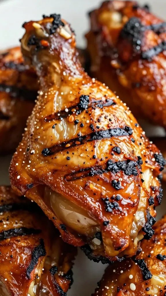 charred chicken thigh with visible grill marks, closeup