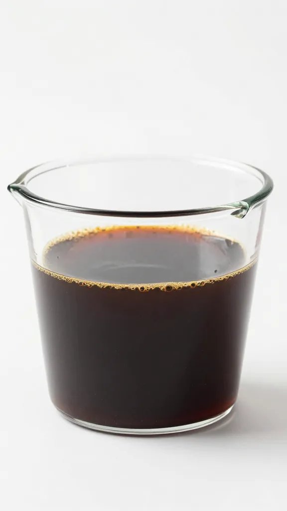 measuring cup of dark BBQ marinade, studio lighting