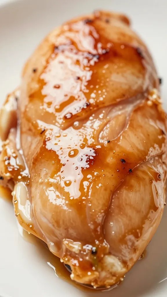 Char-marked chicken breast with lacquered glaze, tight macro